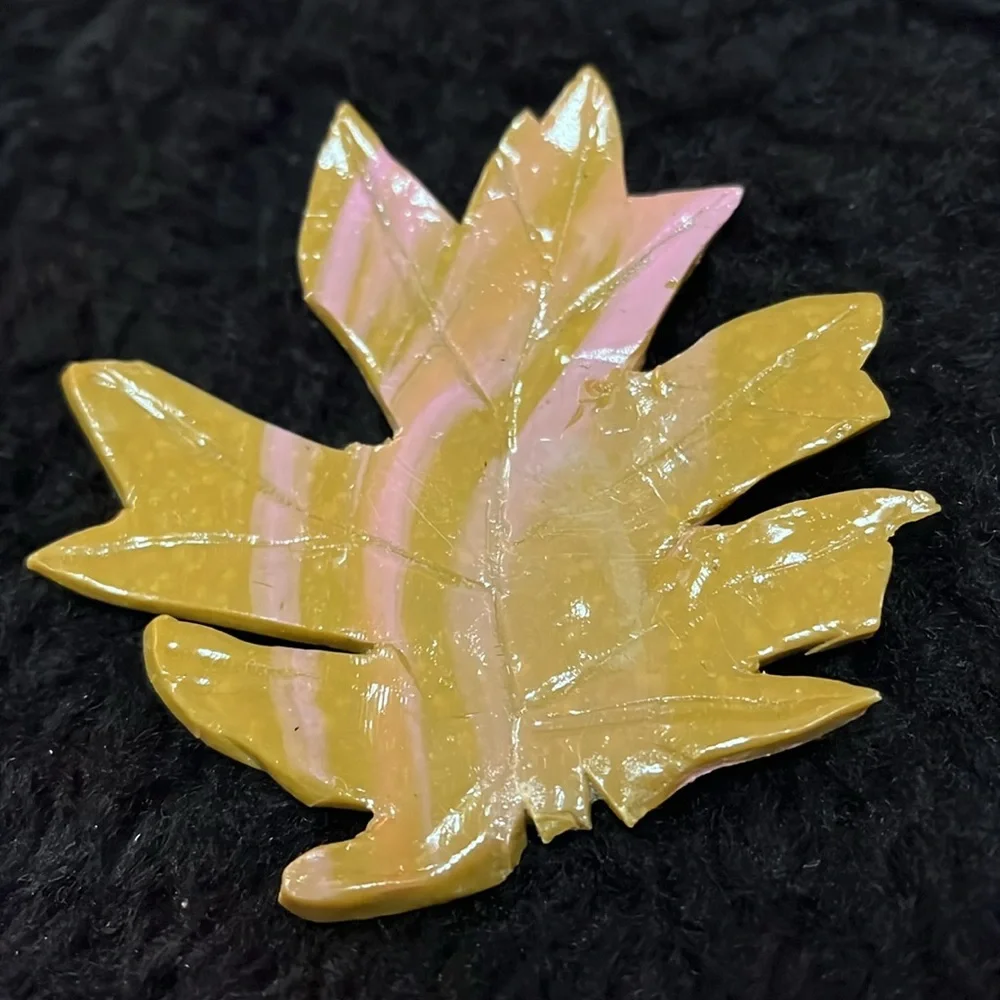 Tan and Pink ONE of a Kind Rare Unique One of a Kind Handmade Leaf Brooch